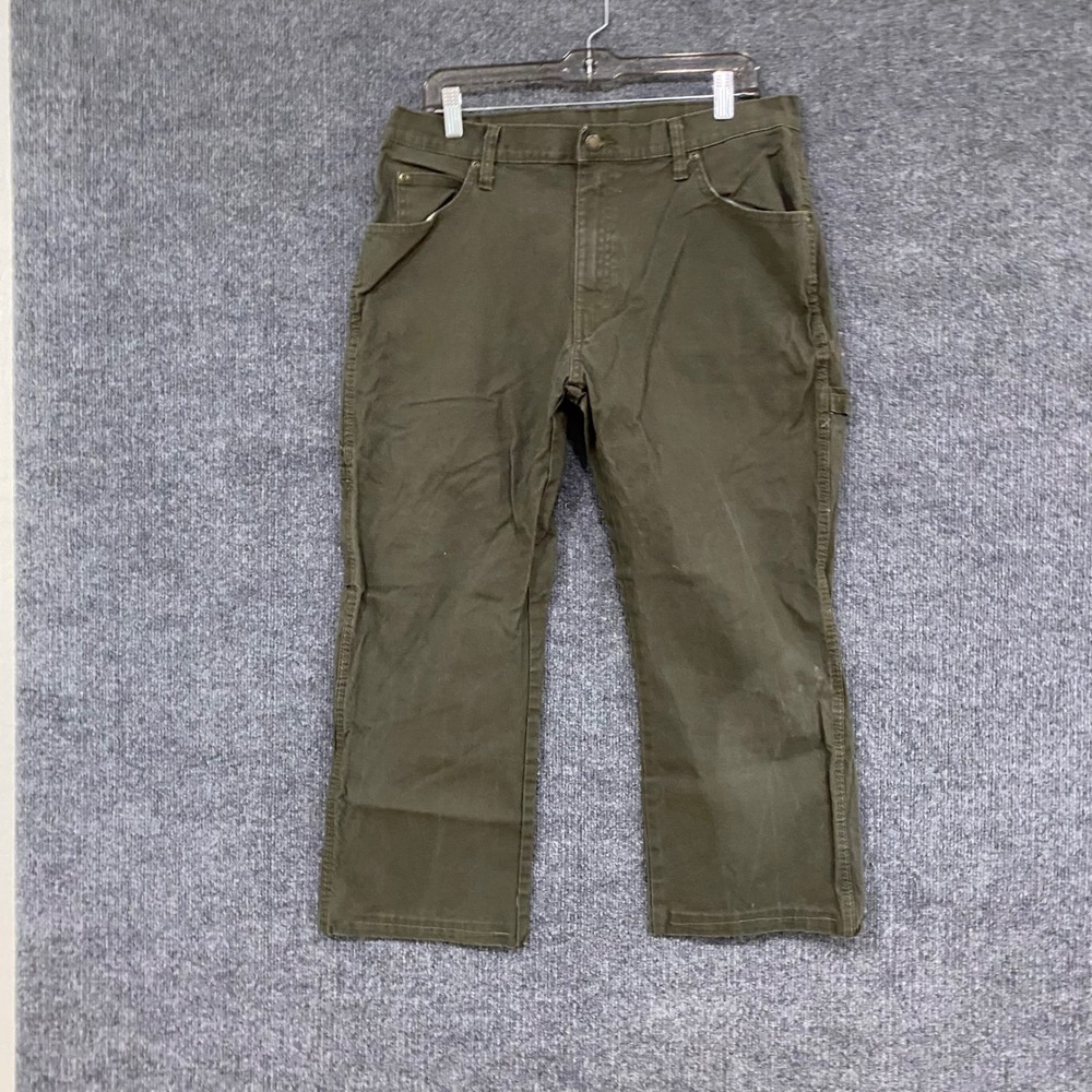 Genuine Dickies Mens Olive Green Duck Canvas Carpenter Pants 34x32 EU1939RMS